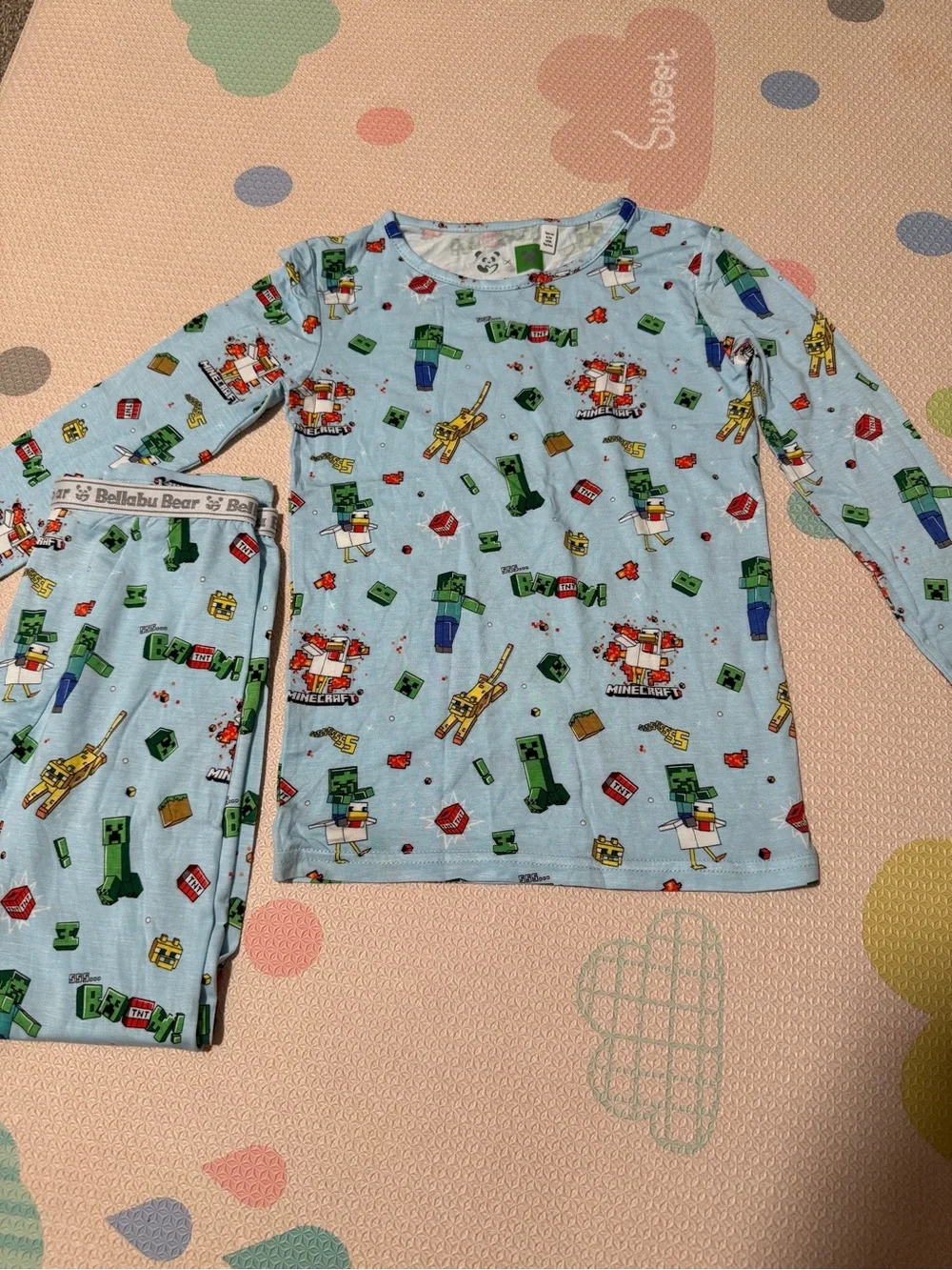 Minecraft Light Blue Kids Pajama Set with All-Over Character Print